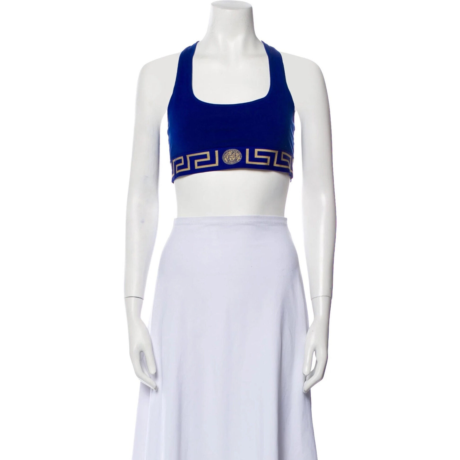 Versace Greca Medusa Logo Band Square Neck Bra Crop Top Blue Size 2